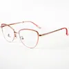 Nuevo negocio metal diamante ceja miopía marco de gafas moda viajero ojo de gato luz azul anti-reflejo plano