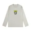 Camiseta de Manga Larga de Algodón Puro Estilo Japonés Hong Kong Unisex Primavera y Otoño Marca de Moda Cuello Redondo Holgada Versátil Camiseta Básica
