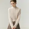 Cárdigan de cachemira para mujer, nuevo estilo otoño/invierno, cuello semi-alto, dobladillo enrollado, capa base cálida, prenda exterior de punto de un solo pecho