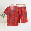 Conjunto de Camiseta y Shorts de Verano Floral para Mujer del Noreste, Algodón Seda Casual Versátil Delgado Ropa de Casa Conjunto de Dos Piezas