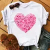 Camiseta de Mujer Maycaur con Estampado de Flores y Corazones de Colores Verano Casual