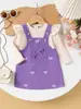 Yaya Comercio Exterior Transfronterizo Primavera Nuevo Color Albaricoque Manga Larga Rojo Vino Vestido con Tirantes Conjunto de Ropa para Niños Lindo y Energético Venta al por Mayor desde el Fabricante