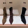 Botas Ocidentais Tamanho Grande Salto Bloco Largo Empilhado 4cm Aumento Interno Altura Moda 2026 Bico Fino Aumento de Altura Outono Inverno