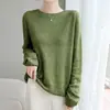 Suéter tejido casual de lana aterciopelada con cuello redondo y manga larga para mujer, camisa base holgada y fina, nuevo top de otoño e invierno