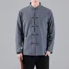Camisa de Lino con Botones Estilo Tang Chino Primavera y Otoño Nuevo Algodón y Lino Chino Chaqueta Túnica China Vintage Top para Hombre
