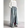 Jeans Lavados Rasgados Estilo Retro Americano para Hombres y Mujeres, Casual Sueltos de Primavera y Otoño, Acampanados de Pierna Ancha Rectos de Largo Hasta el Suelo
