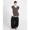 Chaleco de Punto Irregular con Cuello en V Retro Japonés Ropa de Abrigo para Hombre Primavera y Otoño Desgastado de Moda Casual Chaleco Chaqueta