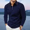 Camisa Polo Masculina 2025 Primavera e Outono Manga Longa Nova Estampada em 3D Cor Sólida Confortável Respirável Polo para Uso Externo