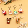 Bonito desenho animado pvc borracha macia natal chaveiro pequeno presente silicone chaveiro pingente árvore de natal alce boneco de neve