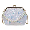 Bolsa Lantejoula Tendência com Presilha para Mulheres, Bolsa de Mão Brilhante com Corrente de Pérolas, Bolsa Transversal, Bolsa de Festa Estilosa