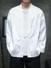 Jaqueta Hanfu casual masculina com padrão de dragão, estilo de abertura frontal, adequada para primavera e outono, com botões estilo chinês, cor branca e uma versão modernizada da túnica tradicional de manga comprida