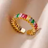Anillo Geométrico de Moda con Circonita Colorida de Diamante Completo para Mujer, Diseño de Nicho, Exquisito, Elegante y Único, Nuevo Lujo Ligero