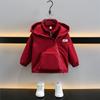 Jaqueta Infantil Dois-Em-Um 2025 Novo Outono e Inverno Detachável Roupa Infantil Vermelha Moderna Jaqueta de Outono da Moda para Meninos