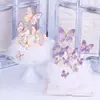 Borboleta de papel simulada com borda dourada bronzeadora, decoração de bolo, cartão criativo rosa para inserir, cartão de aniversário para deusa e menina