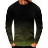Camiseta Masculina Europeia e Americana Transfronteiriça Nova Cor Degradê Impressão Digital 3D Moda Versátil Manga Longa Gola Redonda Camiseta Masculina