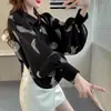 Camisa de Abrigo Versátil para Primavera Diseño con Sentido de la Moda Nicho Holgada Manga de Linterna Top de Moda Holgado con Estampado para Mujer