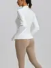 Top de yoga de manga larga ajustado para mujer, alta elasticidad, secado rápido, chaqueta deportiva, cuello alto, top de fitness, estilo blanco ajustado