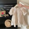 Vestido Infantil Verão Estilo 2026 Moda Doce com Renda e Manga Bufante Fofo Estilo Coreano Roupa Infantil