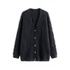 Chegada Nova Outono/Inverno 2026 Cardigan Espesso Escovado Costela Vertical Solto Gola V Lã Cashmere Seda Fleece Escovado Suéter