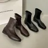 2026 Botas Chelsea Femininas Novo Estilo Botas Curtas Versátil Altura Média Fashionável Salto Grosso Emagrecimento Botas Cano Curto Bico Quadrado Zíper Traseiro