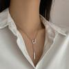 Collar cuadrado geométrico de plata de ley s999, cadena larga para clavícula con borla de una palabra, moda de lujo ligero, cadena para el cuello de otoño e invierno, generación de cabello