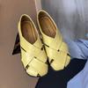 Sandalias Cerradas de Cuero Suave Tejido con Suela Suave para Mujer 2026 Nuevos Zapatos Romanos Planos Calados de Verano Zapatos de Jaula de Cerdo