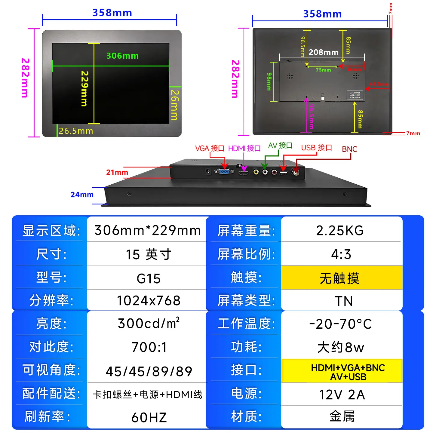 15寸正方型-无触摸-多接口-1024-768
