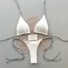 2026 Nuevo Bikini de Color Puro Estilo Europeo y Americano Conjunto de Traje de Baño Triangular con Cuello Halter Sexy para Vacaciones en la Playa