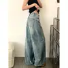 Jeans azules claros rotos para mujer, adecuados para tipos de cuerpo de pera, piernas gruesas, caderas anchas, talla grande, corte holgado, con efecto de caída