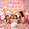 Decoraciones para fiesta de cumpleaños de mariposas rosas, fondo de forma irregular, banderines de cuerda, decoraciones colgantes en espiral, globos, adornos para pastel y arreglos