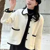 Casaco de Lã Estilo Pequeno Luxo Feminino Versão Coreana 2026 Outono/Inverno Nova Cor Blocos Design Sensual Curto Petite Lã Top