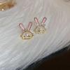 Este año aretes de conejo plata S925 aretes de perla dulce moda temperamento diseño de nicho aretes transparentes venta al por mayor