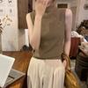 Chaleco sin mangas estilo coreano de verano 2024, elegante, ajustado, con cuello medio alto, de punto de terciopelo Andy, estilo urbano, para mujer