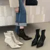Botas Curtas de Salto Agulha com Laço e Bico Fino da Moda Francesa para Mulheres 2026 Novas Botas da Moda Botas Elásticas Botas de Salto Alto Botas Slim para Mulheres