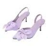 Artículos de Gran Tamaño Transfronterizos en Stock~¡Se Pueden Etiquetar y Enviar en tu Nombre! Sandalias Elegantes de Punta Cerrada con Lazo para Mujer con Tacones Altos Finos