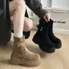 Botines altos modernos y elegantes para personas bajitas, nuevo modelo 2026, con suela gruesa, en la serie de colores Maillard, botas de moda retro de ajuste ceñido