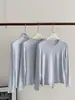 Camiseta Base de Lana con Cuello Redondo de Acetato Tencel para Mujer, Camiseta Súper Suave y Acogedora de Otoño e Invierno, Color Sólido Simple, Top Cálido de Manga Larga