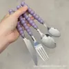Conjunto de Talheres de Aço Inoxidável, Garfo, Faca e Colher, Imitação de Cerâmica, Para Casa, Bife e Massa, Talheres de Alto Valor, Conjunto de Garfos de Sobremesa Pérola