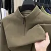 Camiseta de Manga Larga Cálida con Cremallera y Cuello Semi-Alto de Terciopelo Alemán Bicolor Catiónico Cepillado para Otoño e Invierno, Camisa para Capa Interior de Hombre
