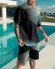 Vacaciones Hawaianas 2021 Ropa para Hombre Traje de Manga Corta con Cinta Degradada Camiseta 3D Traje de Pantalones de Playa Casual y Cómodo