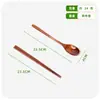 Cuchara de Madera con Mango Largo, Cuchara para Sopa, Cuchara para Olla Caliente, Cubiertos Portátiles de Viaje, Juego de Palillos y Cuchara, Juego de Almuerzo para Estudiantes con Cuchara y Palillos