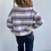 Chamarra Suéter de Punto Rayado Holgada Oversize con Cuello de Solapa y Media Cremallera, Color Contrastante, de Aspecto de Alta Gama, Amazon Aliexpress
