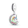 Venta Caliente al por Mayor Transfronteriza Joyería de Cuentas Chapadas en Cobre y Plata S925 Colgante de Caballo Unicornio en Forma de Corazón de Siete Colores Arcoíris