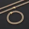 Hip-Hop Europeo y Americano Transfronterizo Cadena Cubana de Acero Inoxidable con Zirconia en Forma de Diamante de Doble Fila Collar Pulsera de Acero de Titanio para Hombre Hecho a Medida
