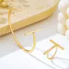 Conjunto de joias feminino de duas peças com linhas geométricas estilosas, anel de pulseira simples, requintado, versátil