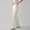 Calças Esportivas Casuais Femininas de Cintura Alta Cor de Pêssego para Corrida, Treino e Yoga com Bolsos Traseiros, Perna Reta Solta, Perna Larga, Calças Fitness de Cintura Alta