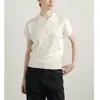 Camisa Polo Retrô Branca Tricotada Manga Curta Top Verão Deslocamento Casual Faculdade Temperamento Camiseta Mulheres
