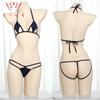 Lencería Sexy Estilo Nuevo Europeo y Americano, Body Hueco de Pierna Abierta para Mujer, Atractivo Conjunto de Tres Puntos Pasión