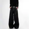 Jeans Streetwear Retro Americano Preto 2026 Workwear Jeans para Homens e Mulheres Verão Emagrecedor Cintura Alta Perna Reta Larga Comprimento Total