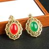 Colgante antiguo de oro estilo bienestar calcedonia verde colgante para mujer lingote de oro velero pez dorado calabaza colgante incrustado de calcedonia
